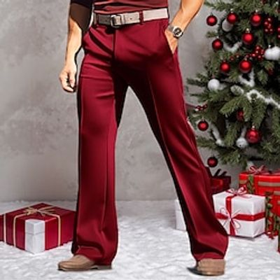 Men's Dress Pants Trousers Suit Pants Velvet Pants Pocket Straight Leg Plain Comfort Breathable Outdoor Daily Going out Fashion Casual White Red miniinthebox