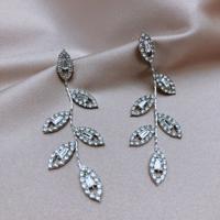 Long fringe earrings S925 silver needles light luxury zircon temperament leaf earrings girl