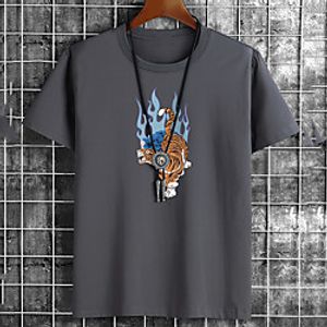 Men's Unisex Tee T shirt Hot Stamping Graphic Prints Tiger Animal Plus Size Print Short Sleeve Casual Tops Cotton Basic Fashion Designer Big and Tall White Black Dark Gray miniinthebox