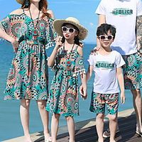 Family Look Family Sets Graphic Leaf Daily Ruched Green Short Sleeve Knee-length T Shirt Dress Tee Dress Active Matching Outfits  Fall  Summer  Casual  Print Lightinthebox - thumbnail