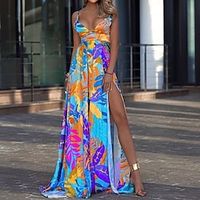 Women's Casual Dress Swing Dress Long Dress Maxi Dress Blue Yellow Rose Red Sleeveless Split Spring Summer V Neck Hot S M L XL XXL XXXL miniinthebox - thumbnail