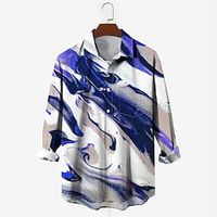 Men's Shirt 3D Print Gradient Turndown Street Casual Button-Down Print Long Sleeve Tops Casual Fashion Breathable Blue miniinthebox - thumbnail