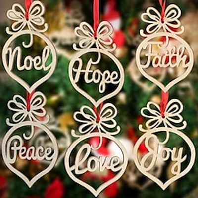 6pcs Wooden Christmas Tree Decorations,Hollow Xmas Ornaments Hanging Decorations Wooden Baubles Pendant for Christmas Tree Wreath Garland Xmas Party miniinthebox