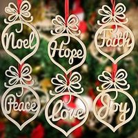 6pcs Wooden Christmas Tree Decorations,Hollow Xmas Ornaments Hanging Decorations Wooden Baubles Pendant for Christmas Tree Wreath Garland Xmas Party miniinthebox - thumbnail