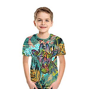 Kids Boys' T shirt Tee Short Sleeve Deer 3D Print Floral Animal Green Children Tops Summer Active Daily Wear Regular Fit 3-12 Years miniinthebox