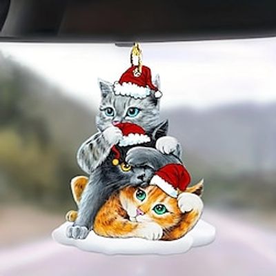 1pc Cute Cat Acrylic 2D Flat Decorative Pendant, Car Rearview Mirror Decoration Pendant, Christmas Tree Ornament, Bag  Key Chain Accessories miniinthebox