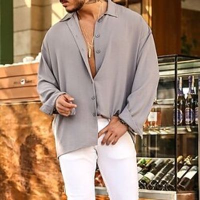 Men's Shirt Solid Color Turndown Gray Street Daily Long Sleeve Button-Down Clothing Apparel Fashion Designer Casual Comfortable  Beach Lightinthebox