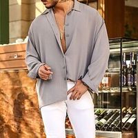 Men's Shirt Solid Color Turndown Gray Street Daily Long Sleeve Button-Down Clothing Apparel Fashion Designer Casual Comfortable  Beach Lightinthebox - thumbnail