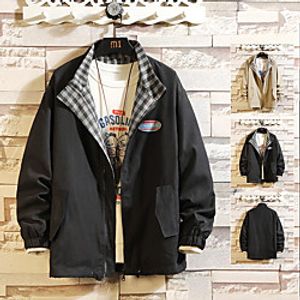 Men's Jacket Solid Colored Streetwear Fall Regular Daily Long Sleeve Polyster Coat Tops Black miniinthebox