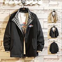 Men's Jacket Solid Colored Streetwear Fall Regular Daily Long Sleeve Polyster Coat Tops Black miniinthebox - thumbnail