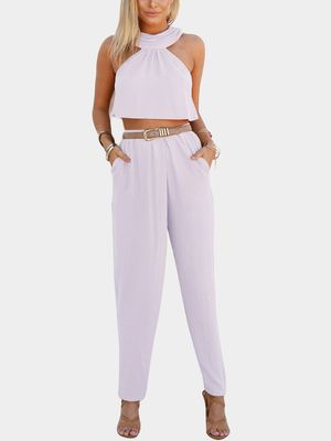 Light Purple Sleeveless High Waist Halter Co-ord Light Purple Sleeveless High Waist Halter Co-ord