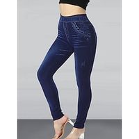 Women's Slim Leggings Cropped Pants Faux Denim Dark Blue High Waist Fashion Streetwear Casual Street Causal Daily Pocket High Cut High Elasticity Ankle-Length Breathability Plain S M L XL 2XL miniinthebox - thumbnail