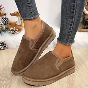 Women's Flats Plus Size Comfort Shoes Daily Fleece Lined Flat Heel Round Toe Plush Casual Comfort Faux Fur Faux Suede Loafer Solid Color Black Khaki Beige Lightinthebox