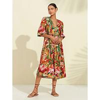 Floral V Neck Half Sleeve Midi Dress Lightinthebox - thumbnail