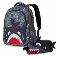 Nohoo Kids 16 Inch School Bag With Pencil Case Combo Shark - Grey