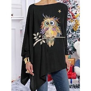 Women's T shirt Tee Animal Black Print Asymmetrical Long Sleeve Daily Weekend Fashion Off Shoulder Regular Fit Spring   Fall Lightinthebox