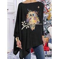 Women's T shirt Tee Animal Black Print Asymmetrical Long Sleeve Daily Weekend Fashion Off Shoulder Regular Fit Spring   Fall Lightinthebox - thumbnail
