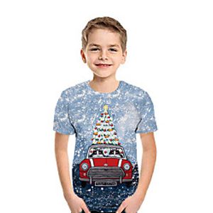 Kids Boys' T shirt Tee Short Sleeve Graphic Christmas Print Light Blue Children Tops Summer Active Christmas Regular Fit 3-13 Years Lightinthebox