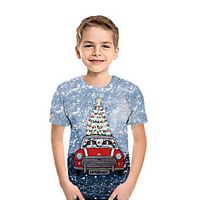 Kids Boys' T shirt Tee Short Sleeve Graphic Christmas Print Light Blue Children Tops Summer Active Christmas Regular Fit 3-13 Years Lightinthebox - thumbnail