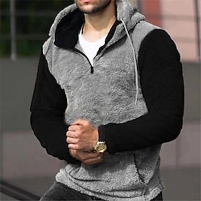 Men's Hoodie Zip Up Hoodies Fleece Hoodie Black Brown Gray Hooded Color Block Patchwork Pocket Sports  Outdoor Daily Holiday Streetwear Casual Thin fleece Fall  Winter Clothing Apparel Hoodies miniinthebox
