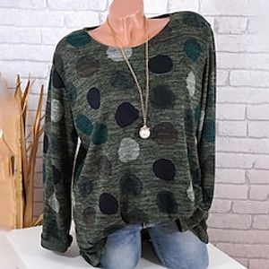 Women's Plus Size Tops Blouse Polka Dot Print Long Sleeve Crewneck Streetwear Daily Going out Polyester Fall Winter Green Gray Lightinthebox