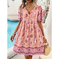 Women's Casual Dress Summer Dress Floral Button Print V Neck Mini Dress Streetwear Holiday Vacation Short Sleeve Summer Spring Lightinthebox