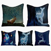 5 pcs Linen Pillow Cover, 3D Square Zipper Polyester Traditional Classic miniinthebox - thumbnail