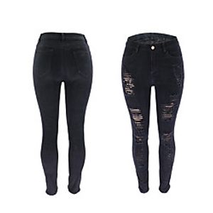 high waist jeans women button pockets holes denim skinny long pants trousers miniinthebox
