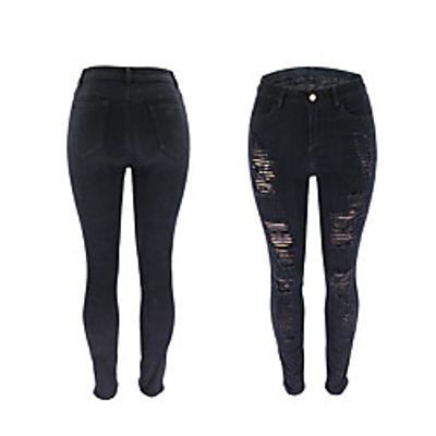 high waist jeans women button pockets holes denim skinny long pants trousers miniinthebox