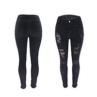 high waist jeans women button pockets holes denim skinny long pants trousers miniinthebox - thumbnail