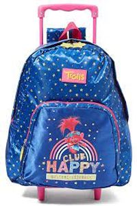 Universal Trolls Themed Trolley Blue Bag With Front Pocket 13inches