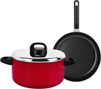 Prestige Classique 3 Pieces Covered Stock Pot with Frypan Set, Red, PR20933