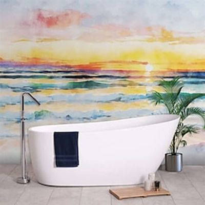 Landscape Wallpaper Mural Beautiful Beach Wall Covering Sticker Peel and Stick Removable PVC/Vinyl Material Self Adhesive/Adhesive Required Wall Decor for Living Room Kitchen Bathroom miniinthebox