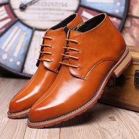 Men Pointed Toe Lace Up Leather Ankle Boots