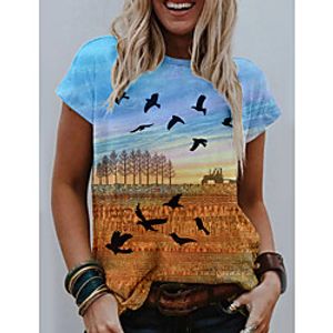 Women's 3D Printed T shirt Scenery 3D Print Round Neck Tops Basic Basic Top Blue Lightinthebox