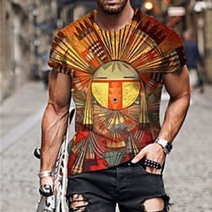 Men's Unisex Tee T shirt Shirt 3D Print Tribal Graphic Prints Print Short Sleeve Daily Tops Casual Designer Big and Tall Orange Lightinthebox