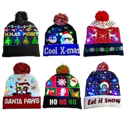 Christmas LED Knit Hat Light Up Christmas Hat With Christmas Tree Santa Claus Snowflake Pattern Warm Beanie Hat For Christmas Gift miniinthebox
