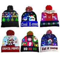 Christmas LED Knit Hat Light Up Christmas Hat With Christmas Tree Santa Claus Snowflake Pattern Warm Beanie Hat For Christmas Gift miniinthebox
