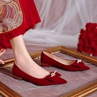 Women's Wedding Shoes Slip-Ons Dress Shoes Wedding Valentine's Day Heart-shaped Bridal Shoes Bridesmaid Shoes Bowknot Imitation Pearl Block Heel Chunky Heel Pointed Toe Elegant Fashion Minimalism Lightinthebox