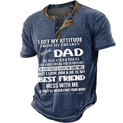 Men's Henley Shirt Tee Graphic Letter Henley Clothing Apparel 3D Print Outdoor Casual Short Sleeve Button-Down Print Fashion Designer Comfortable Lightinthebox