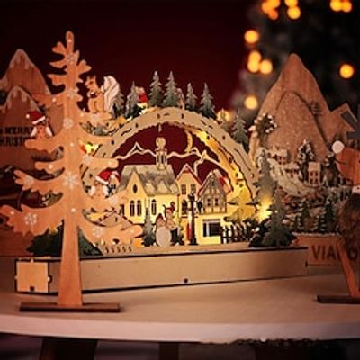 Christmas Wooden Crafts, Christmas New Wooden Christmas lighted Cabin Creative Assembly Small House Ornaments luminous Cabin Lightinthebox