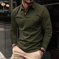 Men's Golf Shirt Golf Polo Work Casual Lapel Long Sleeve Basic Modern Plain Button Spring Fall Regular Fit Black White Army Green Dark Navy Blue Brown Golf Shirt Lightinthebox