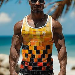 Lattice Coconut Vacation Fashion Hawaiian Men's 3D Print Vest Top Casual Daily Hawaiian T shirt Blue Orange Sleeveless Crew Neck Shirt Summer Spring Clothing Apparel Normal S M L XL XXL XXXL Lightinthebox