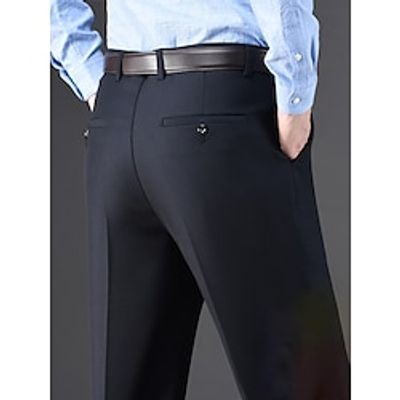 Men's Dress Pants Fleece Pants Winter Pants Trousers Suit Pants Pocket Plain Comfort Breathable Outdoor Daily Going out Fashion Casual Black Dark Blue Lightinthebox