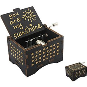 Music Box Hand Crank Musical Box Vintage Wood Carved Sunshine Musical Box Crafts Gifts for Birthday/Christmas/Valentine's Day (Black - You are My Sunshine) miniinthebox