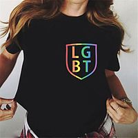 Women's Geometric Painting T shirt Rainbow Geometric Letter Print Round Neck Basic LGBT Pride Tops White Black Lightinthebox - thumbnail