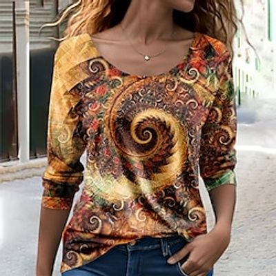 Women's T shirt Tee Graphic Yellow Red Blue Print Long Sleeve Daily Weekend Fashion Round Neck Regular Fit Spring Fall Lightinthebox Women's T shirt Tee Graphic Yellow Red Blue Print Long Sleeve Daily Weekend Fashion Round Neck Regular Fit Spring Fall Lightinthebox