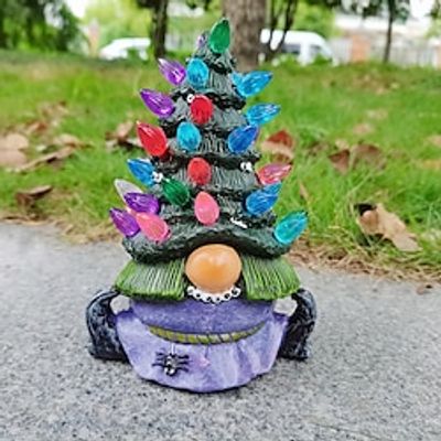 Xmas Gift Purple Gnome Lighted Tree Decorations Christmas Magic Gnome Tree Resin Ornaments 1pc Lightinthebox