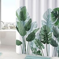 Shower Curtain With Hooks Floral / Botanicals Pattern Suitable For Separate Wet And Dry Zone Divide Shower Curtain Waterproof Shower Curtain for Bathroom miniinthebox - thumbnail