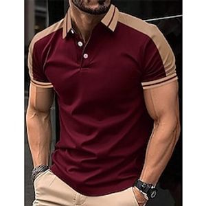 Men's Polo Shirt Button Up Polos Casual Holiday Lapel Short Sleeve Fashion Basic Color Block Patchwork Embroidered Summer Regular Fit Wine Black Navy Blue Green Polo Shirt Lightinthebox